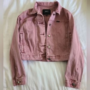 NWOT OBEY pink crop jean jacket